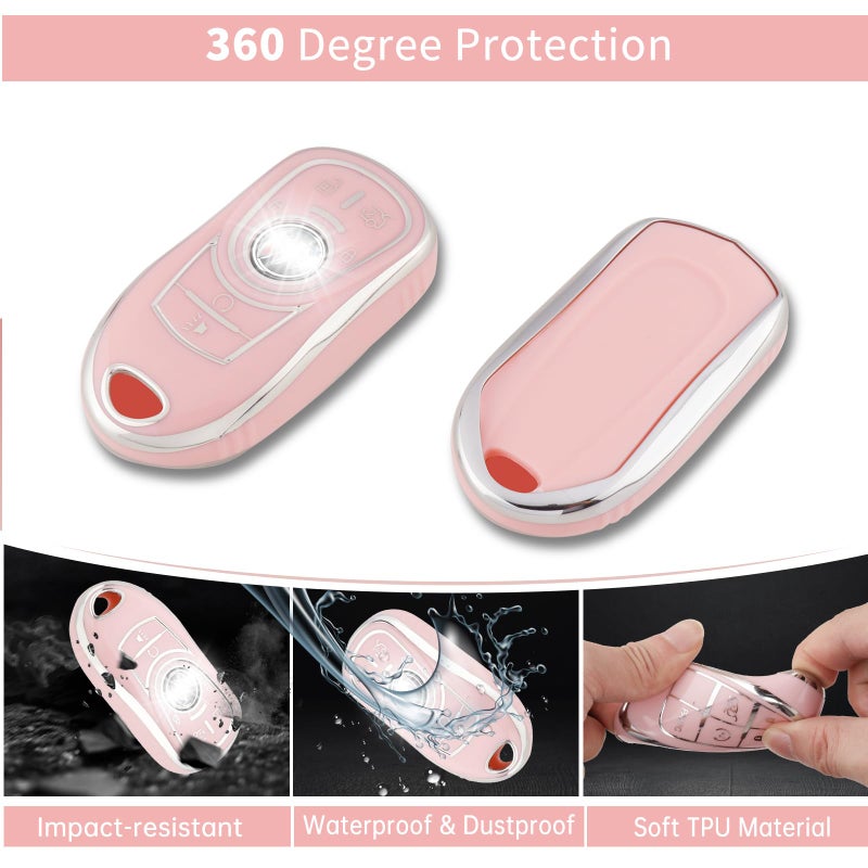 Pangpai Pink Car Accessories 3 Pcs for Buick Encore Enclave Lacrosse Envision Verano Regal GL8 Key Fob Cover with Bling Keychain Cute Push to Start Button Cover - Image 3